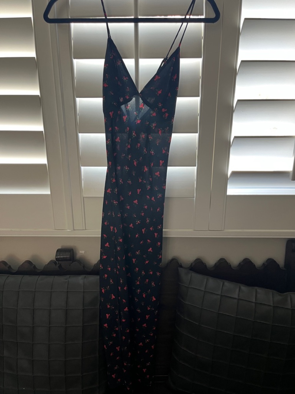 RESA Black Slip Maxi Dress with Red/Pink Floral Motif